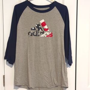 Adidas Men's Size Large Baseball T Shirt American Flag Graphic Spell out -391